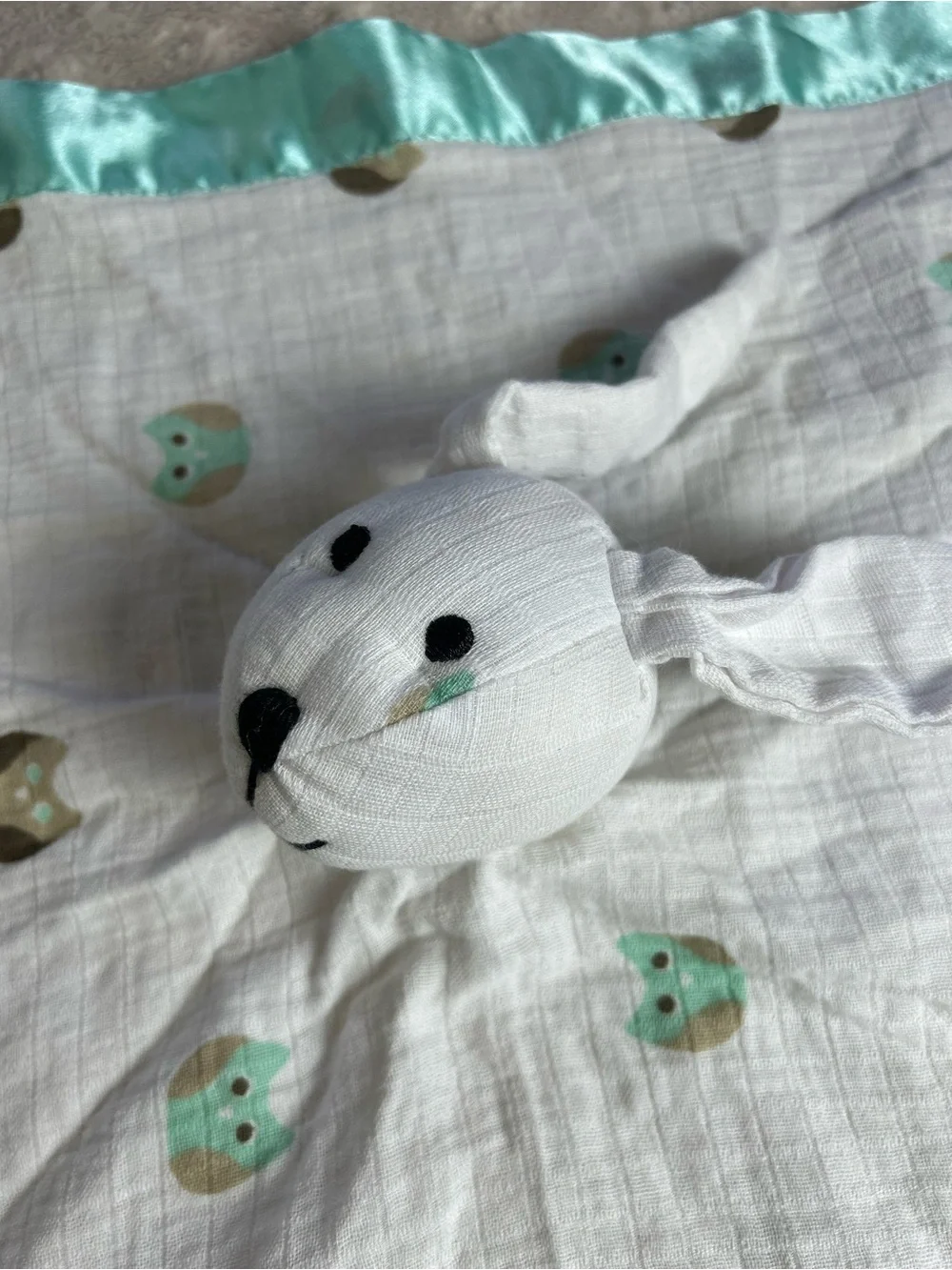 Aden + Anais Green Bunny Rabbit Lovey Security Blanket Owls White Tan Brown